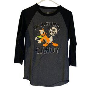 Disney Parks Donald Duck Halloween Raglan TShirt Womens Size M Here for Candy